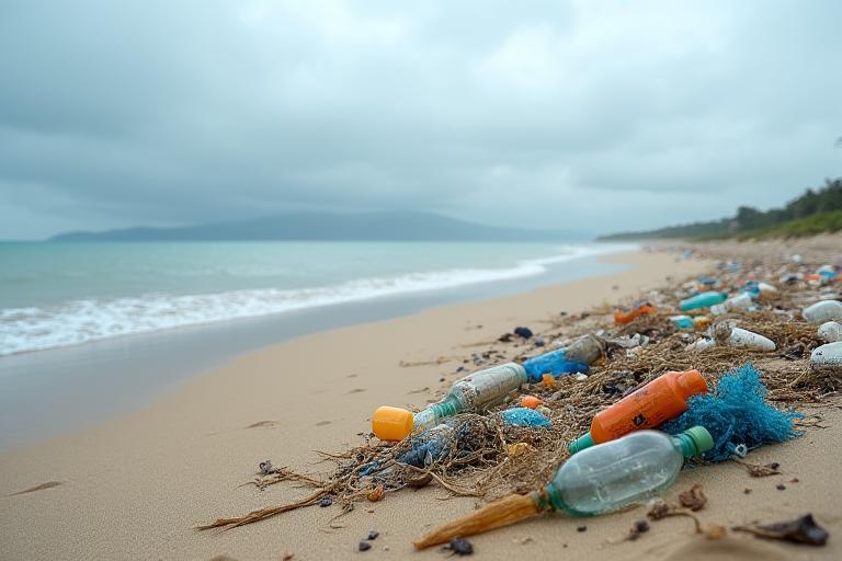 Débris plastique ramassé sur une plage